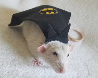 Batrat Cape and Headband Costume for Pet Rats, Multiple Colors and Sizes Available, Rat Costume, Halloween Dress Up Fun Superhero