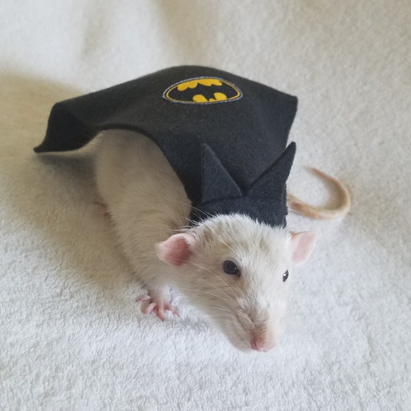 Batrat Cape and Headband Costume for Pet Rats, Multiple Colors and Sizes Available, Rat Costume, Halloween Dress Up Fun Superhero