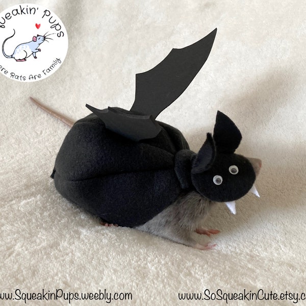 Vampire Bat Costume for Pet Rats with Wings and Optional Hat, Halloween Pet Costume, Rat Costume, Cute Small Animal Dress Up