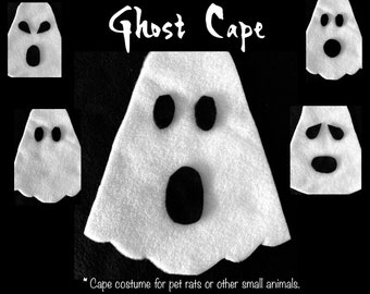 Ghost Cape Costume for Pet Rats, White Scalloped Edge Cape with Customizable Black Ghost Face, Multiple Sizes Available, Halloween Dress Up