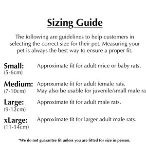 May include: Sizing guide for pet accessories, with measurements in centimeters. Small: 5-6cm, Medium: 7-10cm, Large: 9-12cm, xLarge: 11-14cm.  *We do not guarantee fit unless you are fitted for size in person.