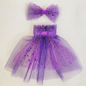 Spider Witch Elegant Tutu and Hat Costume Set for Pet Rats, Purple Glitter, Available in Multiple Sizes for Other Small Animal Types