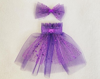 Spider Witch Elegant Tutu and Hat Costume Set for Pet Rats, Purple Glitter, Available in Multiple Sizes for Other Small Animal Types