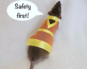 Bouwvakkerkostuum voor ratten, Halloween-kostuum voor huisdieren, rattenkostuum, veiligheidsvest en veiligheidshelm, oranje en gele set