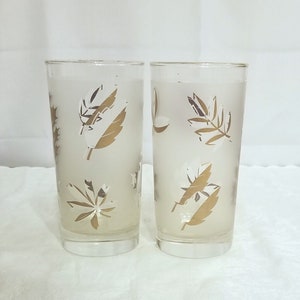Conjunto de 2 copos/copos vintage Libbey folheados a ouro - folhagem de outono, folhas douradas, anos 1960, utensílios para bar, 12 oz