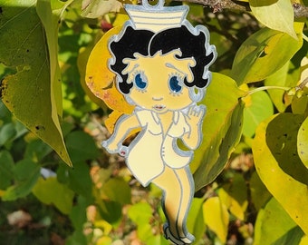 Betty Boop Nurse Suncatcher, Stained Glass, Vintage Ornament, White, Window Home Decor