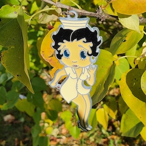Betty Boop Nurse Suncatcher, Stained Glass, Vintage Ornament, White, Window Home Decor