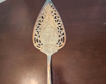 Vintage Silver-Plated Serving Knife, Wedding Cake Ware, with Unique Swirl Pattern, Made in India, Heavy, 11 inches