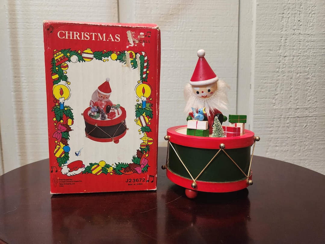 Vintage Wooden Music Box, Christmas Musicals, Santa Clause With