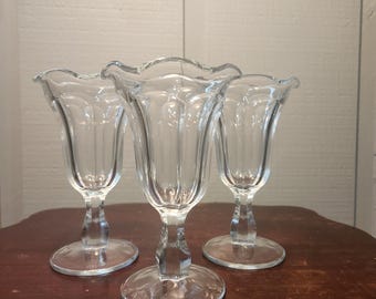 Vintage Ice Cream Sundae Serving Bowls, Sherbert Parlor Dishes Cups, Set of 3, Clear Glass, Footed