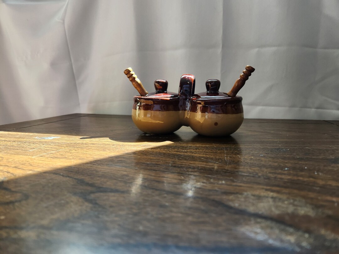 Vintage Rockingham Condiment Set, 5 Piece Condiment, Stoneware Brown ...