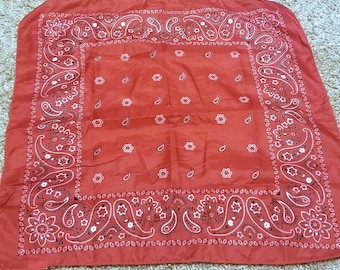 Red Polyester Bandana with Paisley and Floral White and BlackPattern