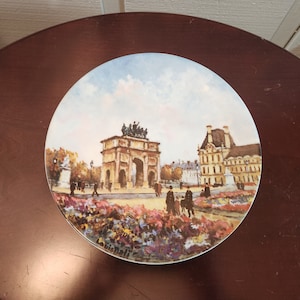 Limoges Plate Le Jardin des Tuileries er l&#39;Arc de Triomphe due Carrousel, France, Limited Edition Collectible No. 630, Henri d&#39;Arceau & Fils