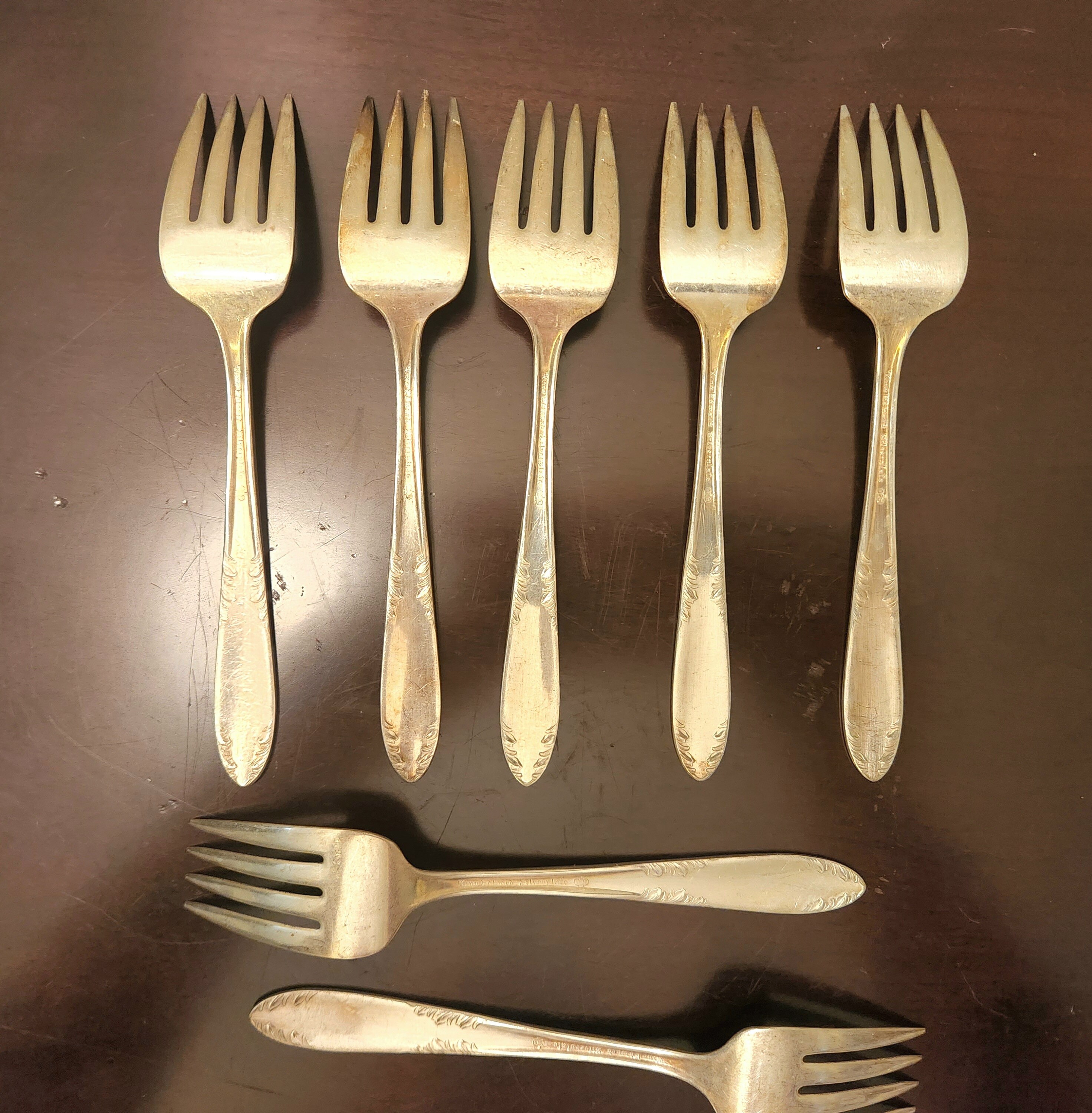 シルバープレートデザートフォーク、7本セット、小型ディナーウェア