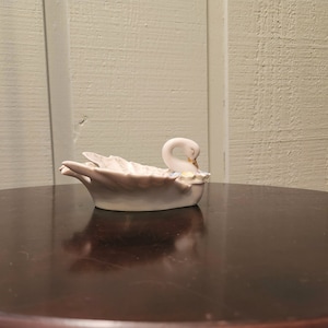 Lefton China Pink Swan Trinket Dish with Gold Accents and Flowers, Made in Japan, Hand Painted, Vintage 1960s, Ring Holder, Candy Dish