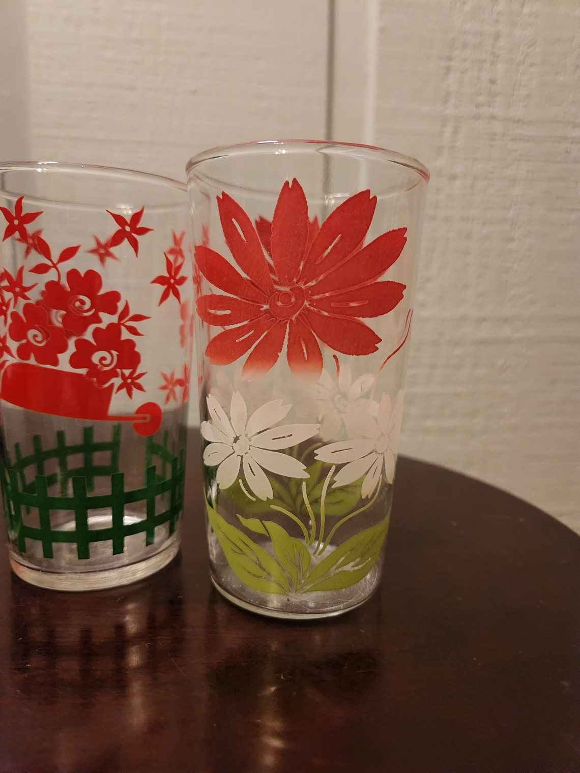 MCM Tumbler Drinking Glasses Set of 5 With Red Flowers Etsy