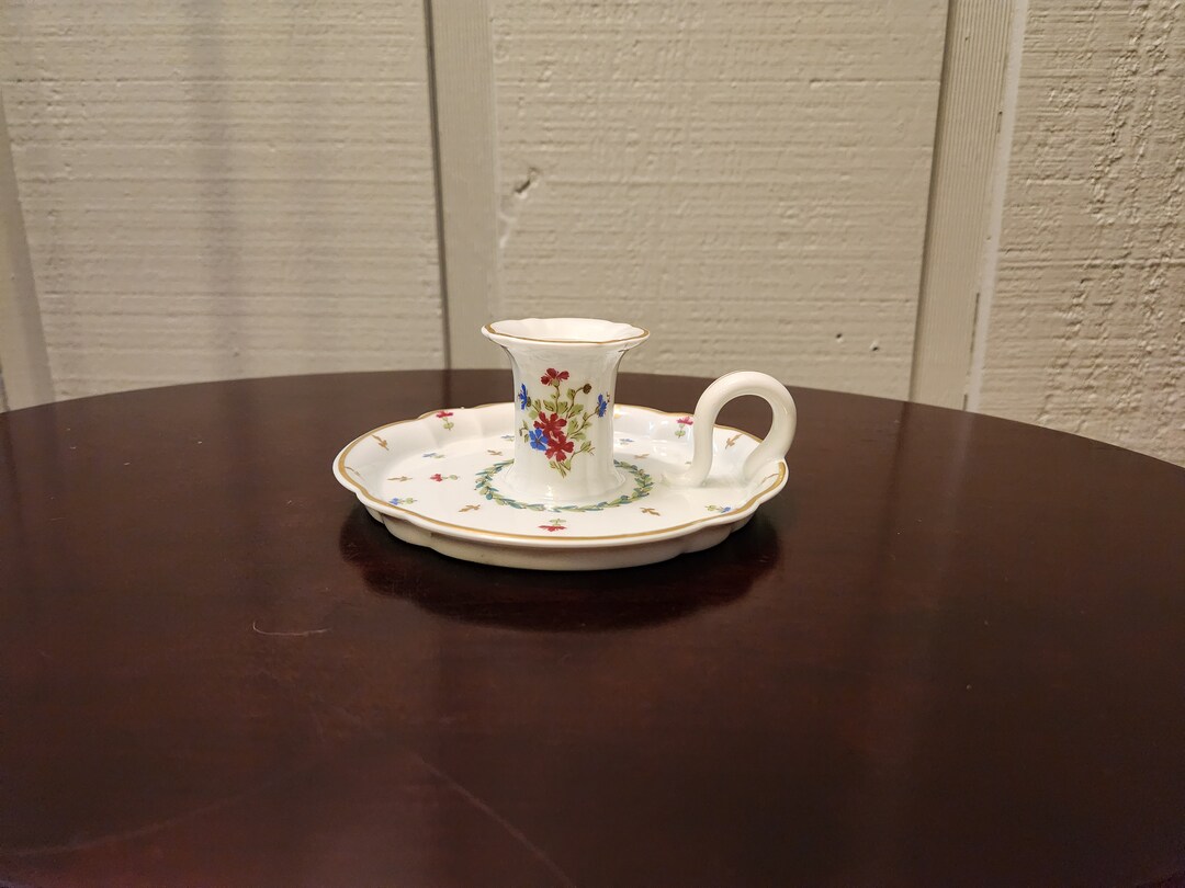 Haviland Limoges Candlestick Holder With Floral Pattern and Gold Trim