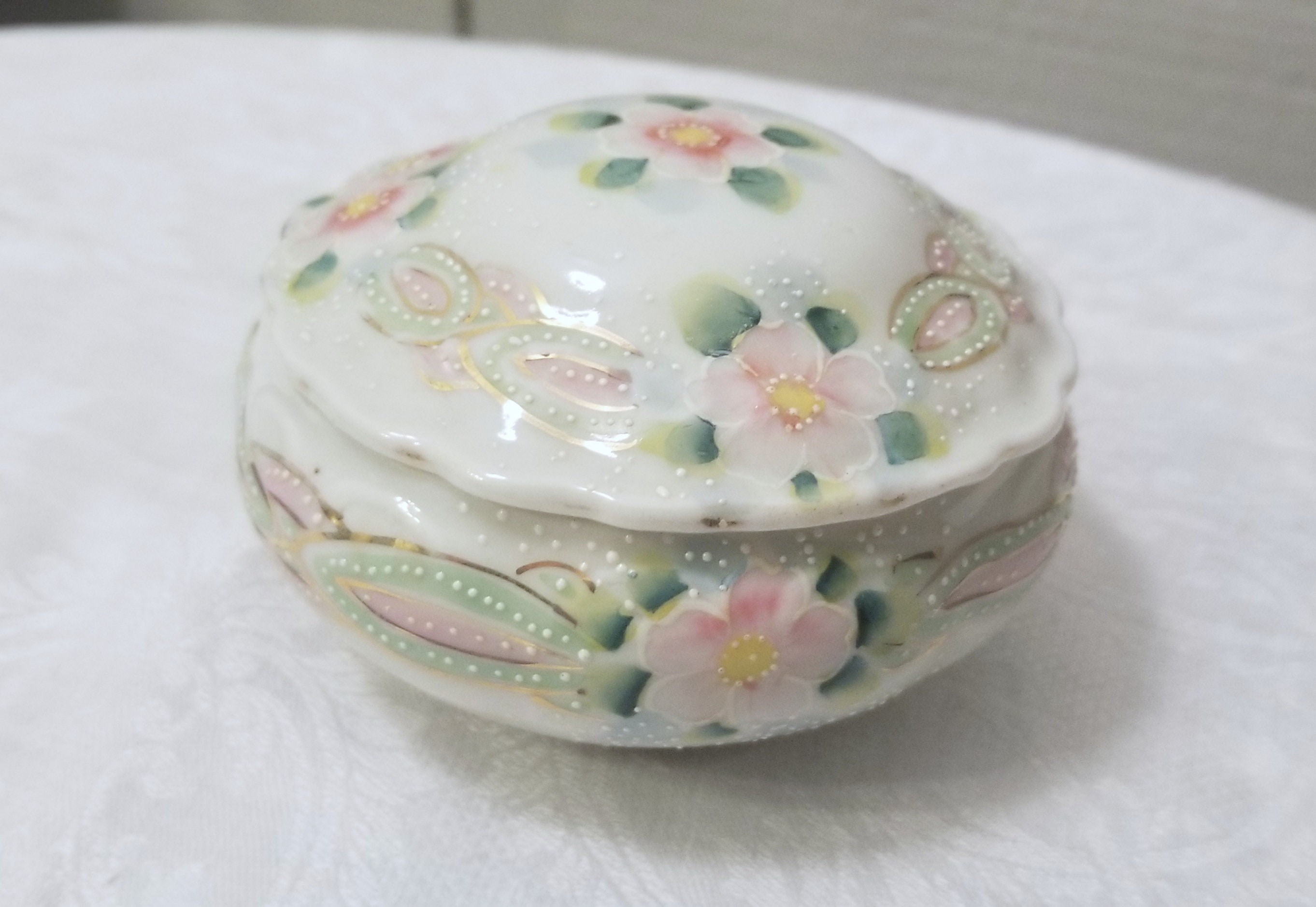 Antique Hand Painted Round Nippon Trinket Box / Powder Bowl Etsy