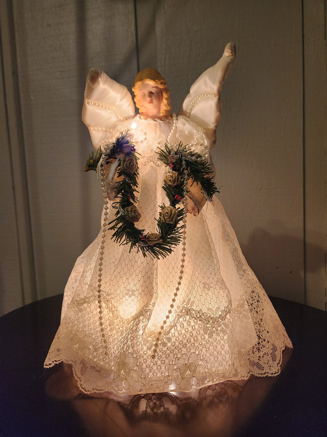 Vintage Angel Tree Topper With Lights Satin and Lace With Etsy