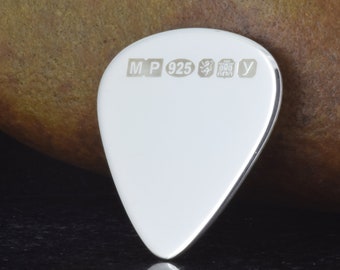 Hallmarked Solid Sterling Silver Polished Finish Standard Guitar Pick Plectrum - 1.17mm Thick