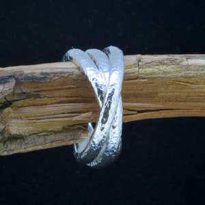 Hammered Sterling Silver Three Ring Interlocking Wedding Ring - UK Size N