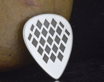 Grippy Patterned Sterling Silver Standard Guitar Pick - 1.27mm Thick