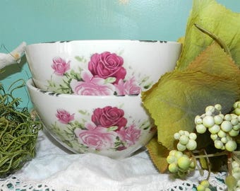 PAiR 0F R0SE DEC0R ViNTAGE INSPiRED B0WLS by ND EXCLUSiVE/MaDE in CHiNA/5" DiAM.