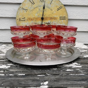 CRANBERRY INDIANA GLASS/ Sherbet Pedestal Thumbprint
