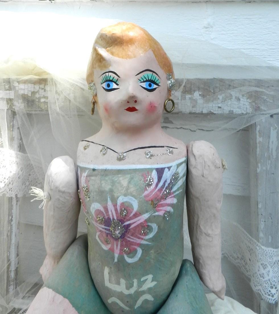 貴重 パピエマシェ ペーパー ドール 人形 メキシコ 民芸品 置物
