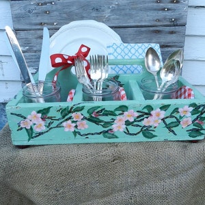 HAND PAINTED STORAGE Caddy/ Jars, Lids, Lining, Ribbon