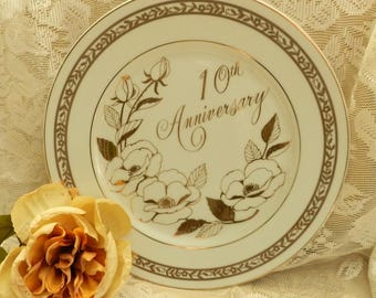 ViNTAGE 10TH ANNiVERSARY PLATE/10 1/4" DiAM./GEORGiAN FiNE CHiNA /JAPAN/EXCELLeNT