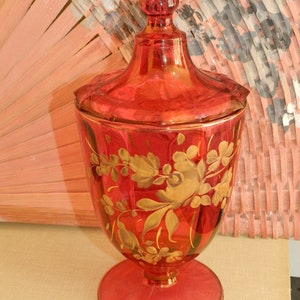 HAND PAINTED PINK Compote with Lid