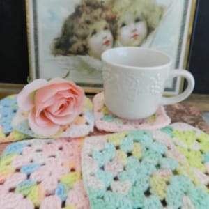 6 Fabulous PASTEL GRANNY SQUARE Coasters