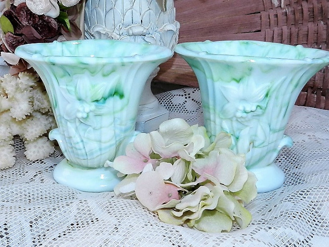 PAIR of SLAG Glass Vases/acro Etsy