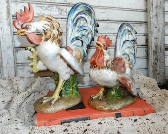 EQUISITE ITALIAN P0TTERY/R00STER & HeN SeT