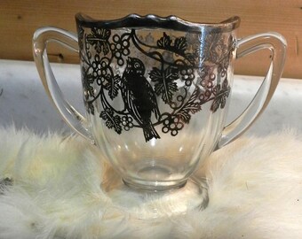 SiLVER CiTY GLASS C0MPANY SuGAR B0WL/SiLVER 0VERLAY