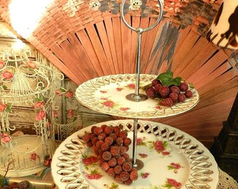 ANTiQUE KYOT0 2 TIERED CaKE STAND/PiECED P0RCELAIN