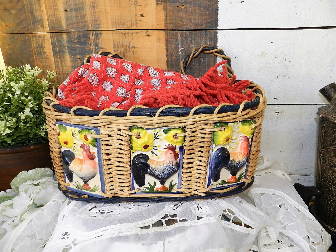 The Hens Have Nested VINTAGE HEN Basket/hand Painted Ceramic Tiles Etsy