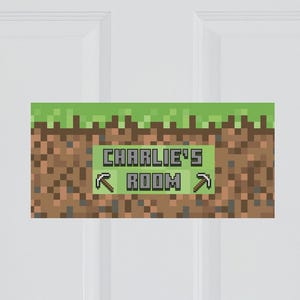 Blocks Themed Personalised Children&#39;s Bedroom Door Sign | Kids Minecrafter inspired personalised door sign
