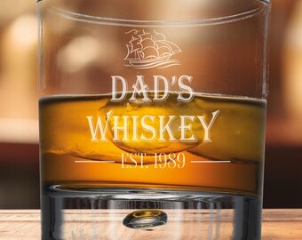 Año de fundación. Diseño de barco. Vaso de whisky, ron o brandy personalizado con grabado.