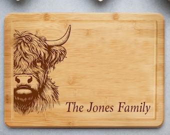 Highland Cow Engraved Chopping Board with optional personalised name or message