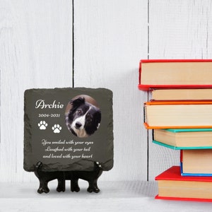 Personalised Pet Memorial with Photo and Text | Square Slate Plaque with optional display stand
