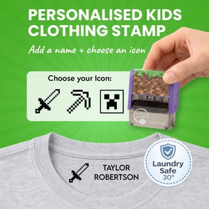 Personalised Kids Clothing Name Stamp - Machine Wash Friendly Textile Stamp for School Uniforms