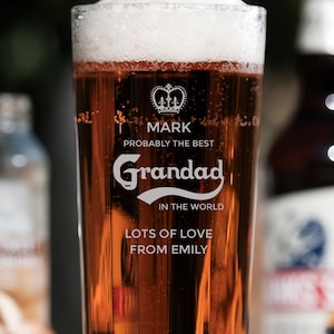 Personalised Pint Glass - Engraved With Probably The Best Grandad Design Gifts for Grandad