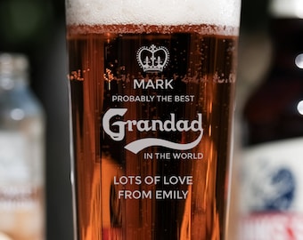 Personalised Pint Glass - Engraved With Probably The Best Grandad Design Gifts for Grandad