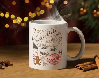 Weihnachtsbecher, Weihnachtsfilm Ansehen Becher, Weihnachtsschokolade Becher, Nordpol Heißschokoladebecher, Heißschokoladenstrumpffüller