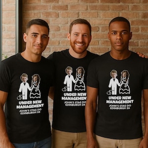 Camiseta de despedida de soltero con nueva dirección – Camiseta personalizada con la cara del novio y la novia. imagen 1