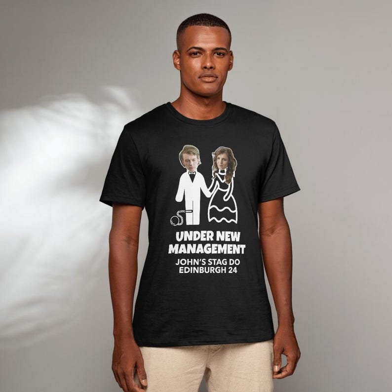 Camiseta de despedida de soltero con nueva dirección – Camiseta personalizada con la cara del novio y la novia. imagen 4