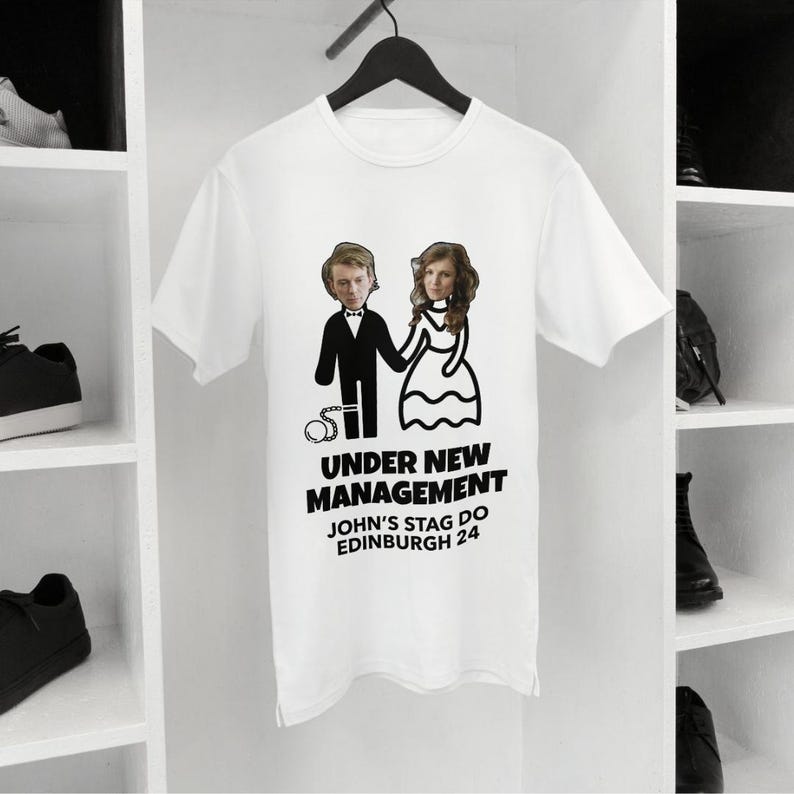 Camiseta de despedida de soltero con nueva dirección – Camiseta personalizada con la cara del novio y la novia. imagen 9