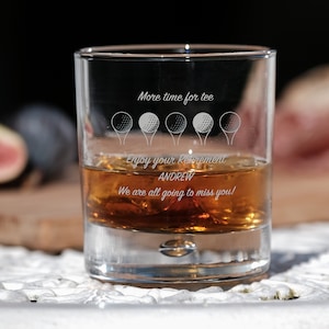 Personalised Whiskey Glass Engraved with Time For Tee Golf Retirement Design